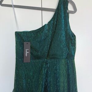 Lulu's Shimmering Emerald One-Shoulder Gown